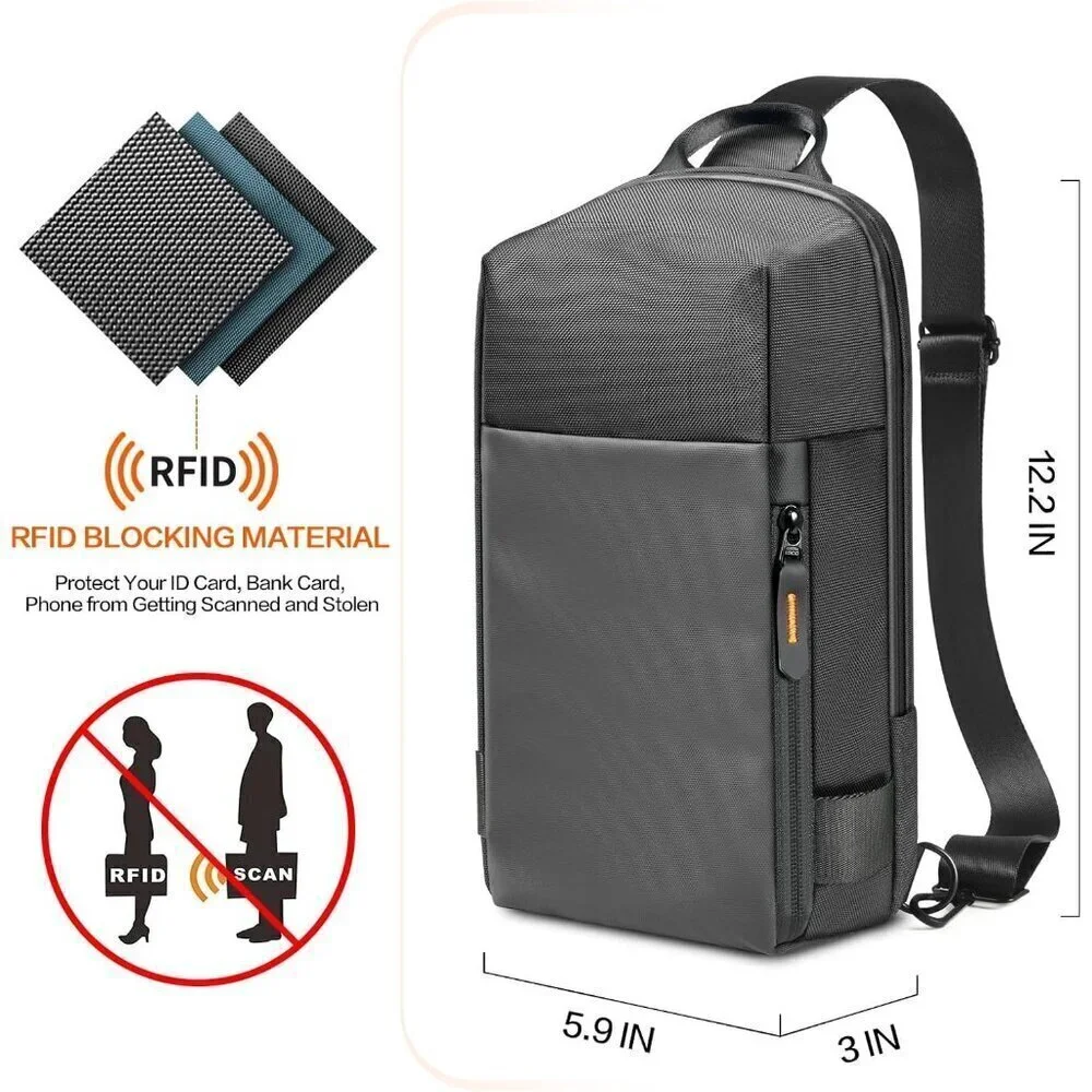 💫 Men Black Crossbody Bag Sling Stylish Waterproof Chest Work Travel Backpack